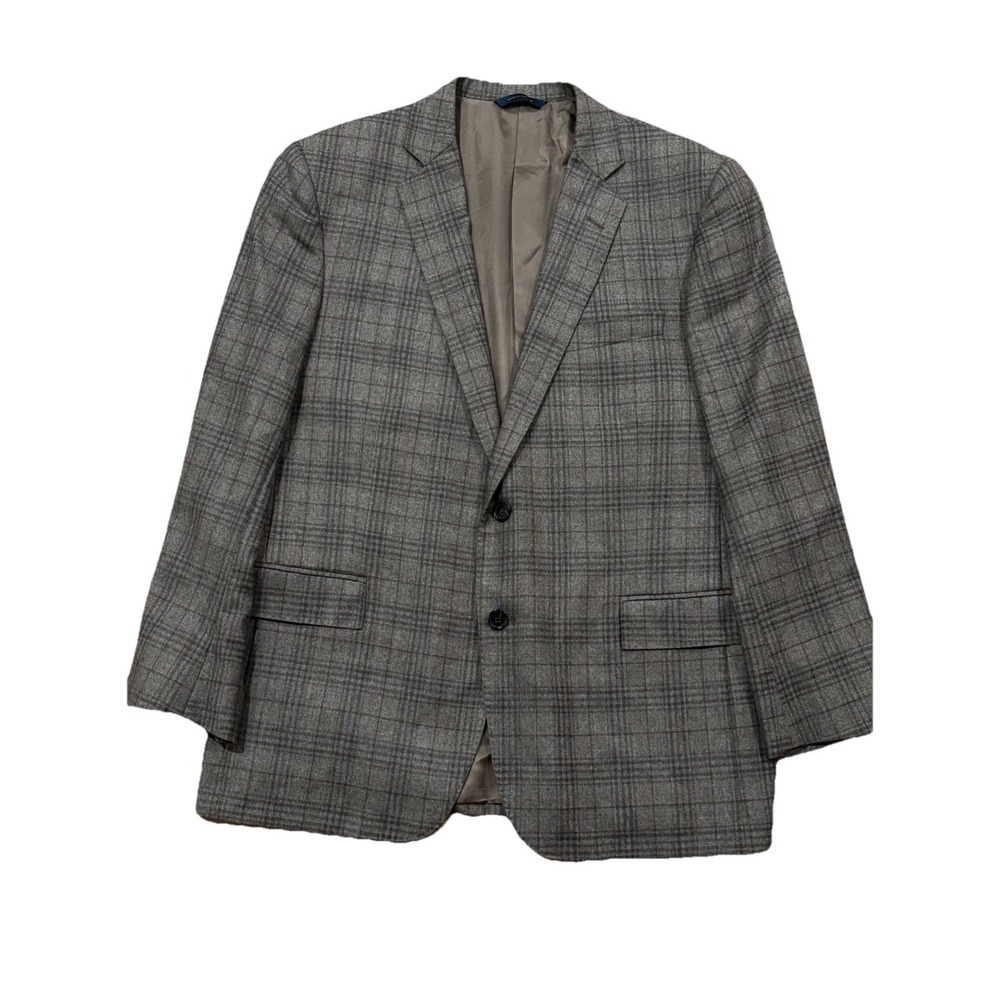 Brooks Brothers Regent‎ E. Thomas Cashmere Blend Greige Check Flannel Jacket 42S